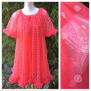60s ruffly flocked polka dot nightie & peignoir